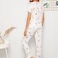 White Round Neck Flamingo Print Pyjama Sleepwear Set With Eye Cover