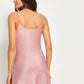Pastel Pink Sleeveless Spaghetti Rhinestone Strap Draped Satin Dress