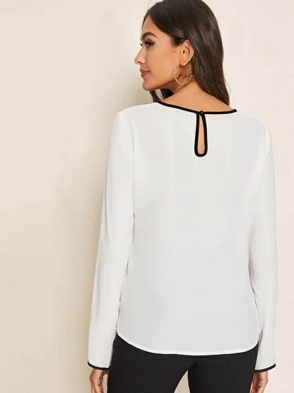 Round Neck Keyhole Back Contrast Binding Top
