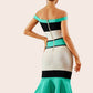 Off Shoulder Color-block Fishtail Hem Bardot Dress