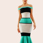 Off Shoulder Color-block Fishtail Hem Bardot Dress