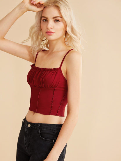 Slim Fit Spaghetti Strap Lettuce Frill Crop Skinny Cami Top