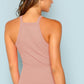 Slim Fit Rib-Knit Solid Fitted Halter Top - Pink