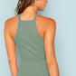 Slim Fit Rib-Knit Solid Fitted Halter Top - Green