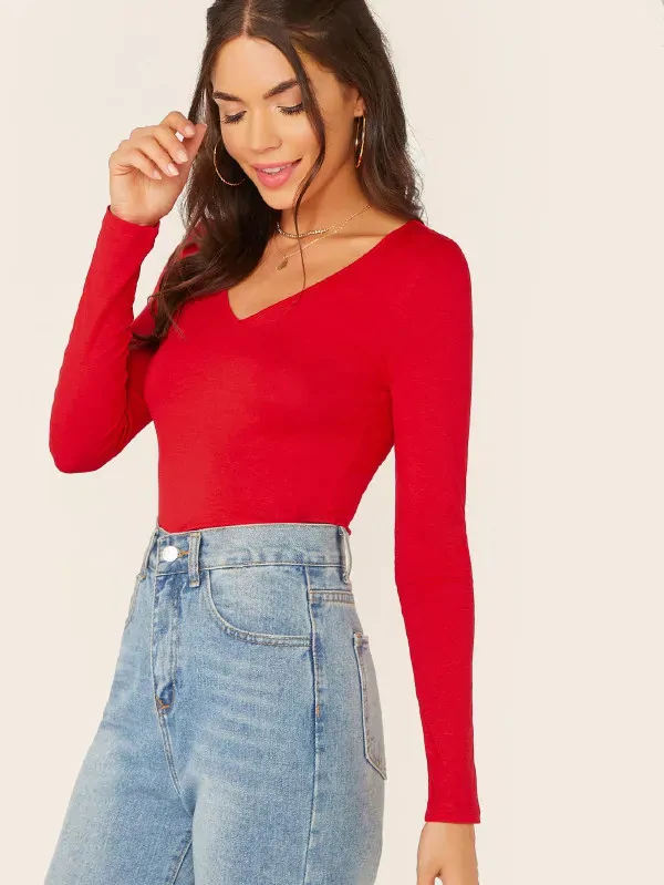 V-cut Neck Form Fitted Tee Top