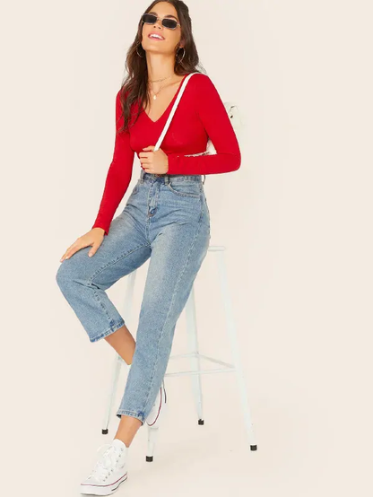V-cut Neck Form Fitted Tee Top
