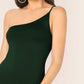 Sleeveless One Shoulder Split Thigh Form Fitted Dress - Dark Green