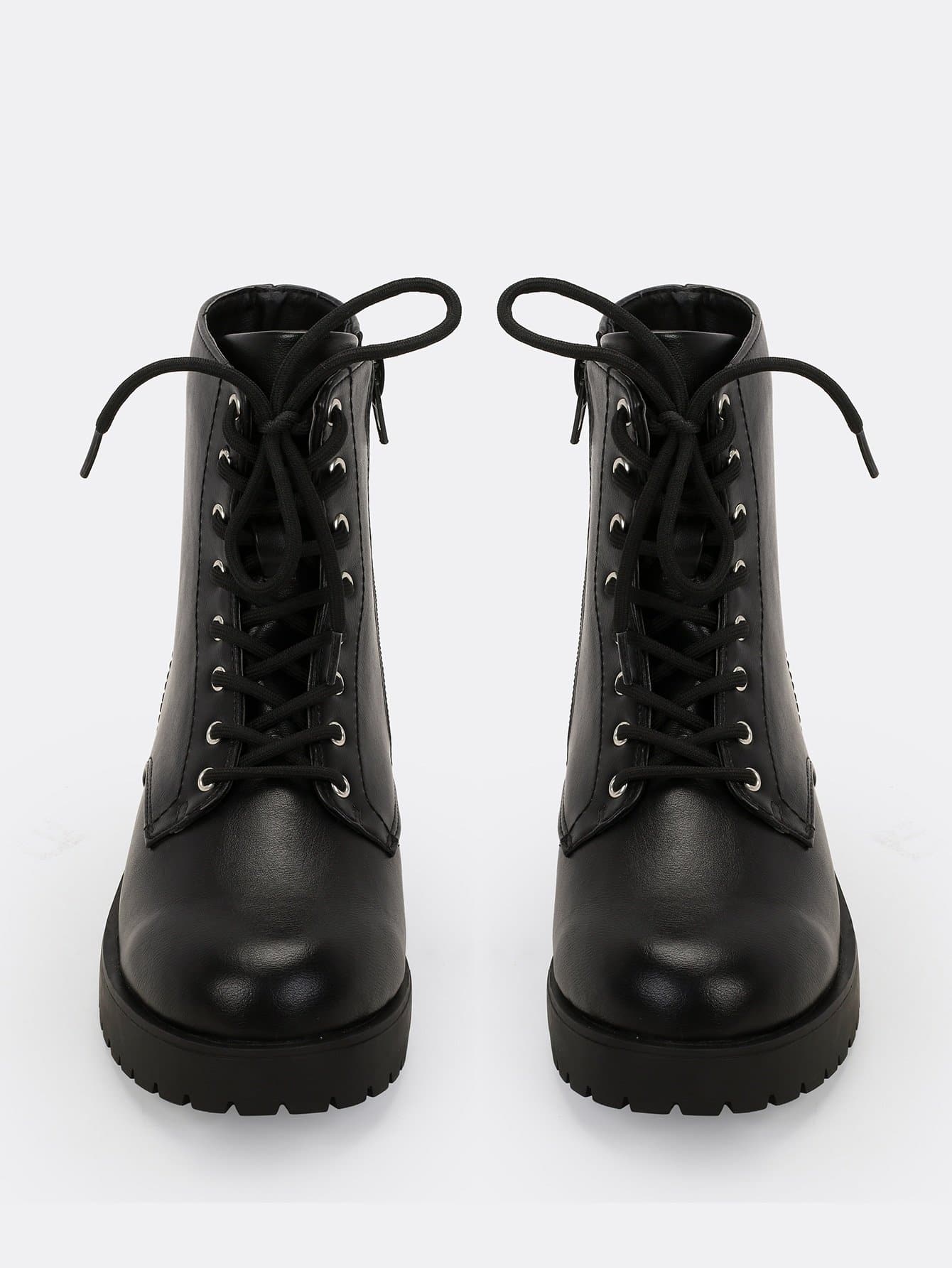 Crinkled Lace Front Lug Sole Combat Boots