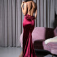 Burgundy Sleeveless Split Thigh Backless Floor Length Satin Slip Dress