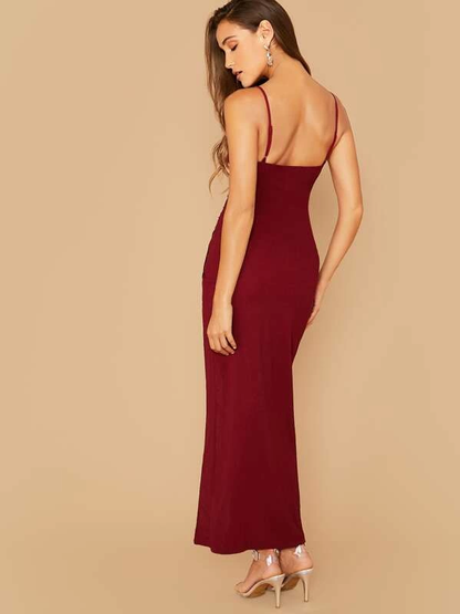 Spaghetti Strap Sleeveless Split Thigh Wrap Slip Dress