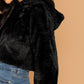 Oversized Drop Shoulder Crop Teddy Hoodie Pullover - Black