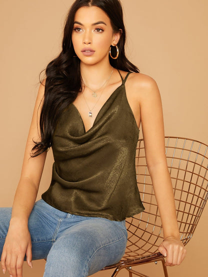 Cowl Neck Y-back Satin Cami Top