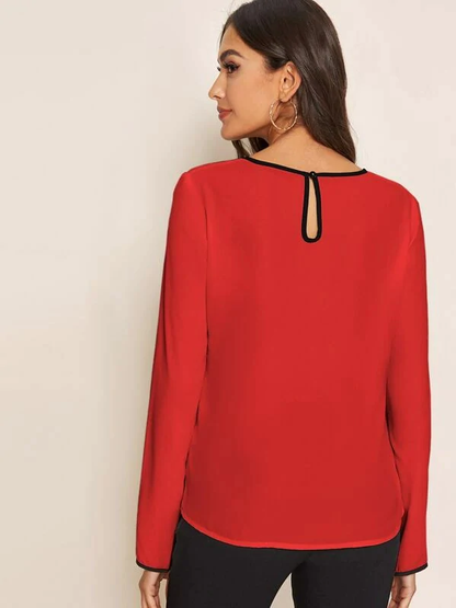 Round Neck Keyhole Back Contrast Binding Top
