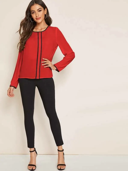 Round Neck Keyhole Back Contrast Binding Top