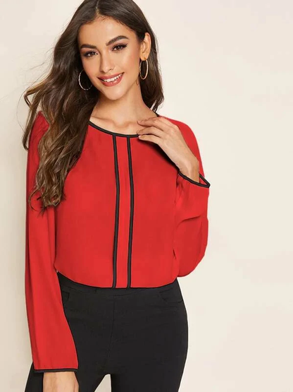 Round Neck Keyhole Back Contrast Binding Top