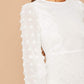 White Round Neck High Waist 3D Appliques Ruffle Hem Flare Dress