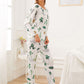 White Round Neck Cactus Print Pyjama Sleepwear Set With Eye Mask