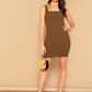 Square Neck Sleeveless Solid Rib-knit Tank Bodycon Dress