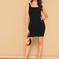 Square Neck Sleeveless Solid Rib-knit Tank Bodycon Dress