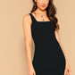 Square Neck Sleeveless Solid Rib-knit Tank Bodycon Dress