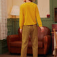 Mustard Yellow Round Neck Plaid Long Sleeve Pyjama Sleepwear Set