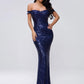 Zip Back Mermaid Hem Bardot Sequin Slim Fit Prom Dress