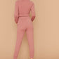 Pastel Pink Stand Collar Raglan Sleeve Bomber Jacket & Joggers Set