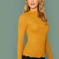 Stand Collar Mock-Neck Lettuce Trim Form Fitted Top