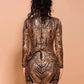Brown Round Neck Zip Detail Sequin Bodycon Mini Dress