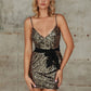 Spaghetti Strap Sleeveless Belted Knot Cami Slim Fit Sequin Dress