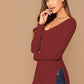 Deep V-Neck Slim Fit Split Side Rib-knit Top