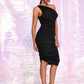 Black Sleeveless One Shoulder Ruched Bodycon Mini Dress