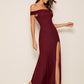 Burgundy Slim Fit Foldover Off Shoulder High Split Dress