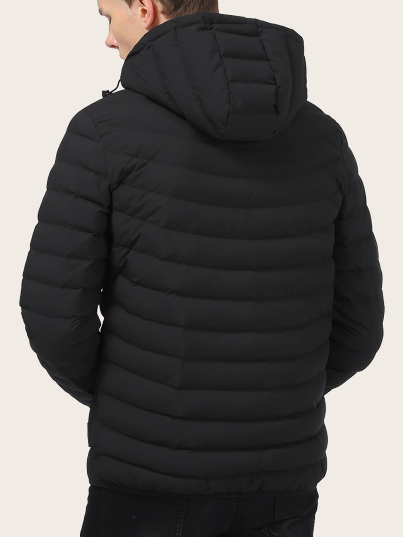 Black Zip Through Hooded Padded Jacket