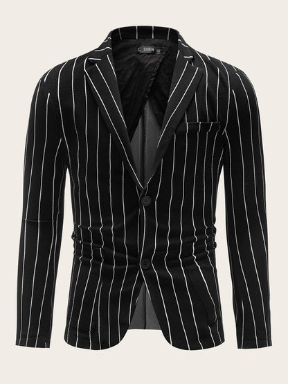 Single Breasted Notch Collar Single Breasted Striped Blazer