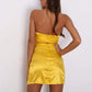 Bright Yellow Sleeveless Strapless Zip Back Split Thigh Satin Tube Dress