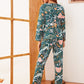 Green Round Neck Leaf and Dinosaur Print Pyjama Sleepwear Set With Eye Cover