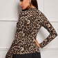Mock-neck Sand Collar Leopard Slim Fit Top