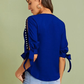 Round Neck Neon Lime Pearl Beaded Split Sleeve Knot Cuff Top - Royal Blue
