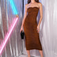 Brown Sleeveless Strapless Ruched Detail Bodycon Tube Dress