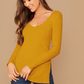 Deep V-Neck Slim Fit Split Side Rib-knit Top