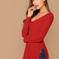 Deep V-Neck Slim Fit Split Side Rib-knit Top