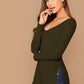 Deep V-Neck Slim Fit Split Side Rib-knit Top