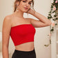 Bright Red Sleeveless Strapless Solid Slim Crop Tube Top