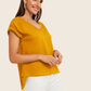 Round Neck Roll Up Sleeve High Low Hem Top