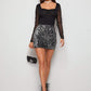 Black Grey High Waist Zip Back Sequin Mini Skirt