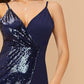 Navy Blue Sleeveless Spaghetti Strap Sequin Panel Wrap Cami Dress