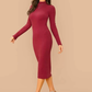 Stand Collar Slim Fit Mock-neck Solid Pencil Dress