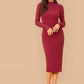 Stand Collar Slim Fit Mock-neck Solid Pencil Dress