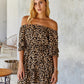Off Shoulder Leopard Print Bardot Flounce Sleeve A-line Dress